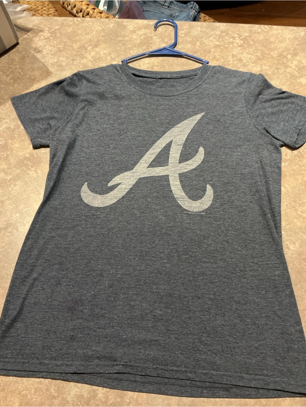 Gray Tee with Large Script 'A' Graphic. Medium